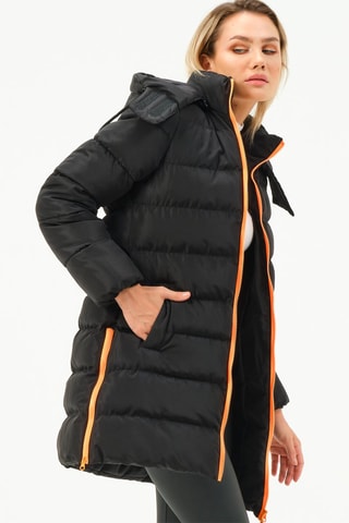 Doudoune longue à capuche - Noir et orange