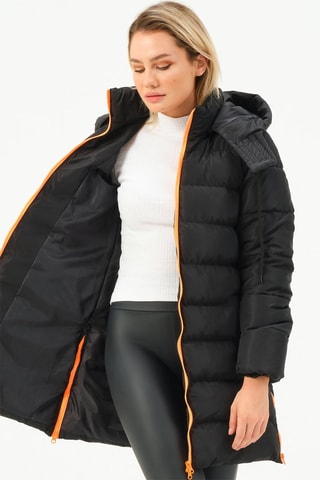 Doudoune longue à capuche - Noir et orange