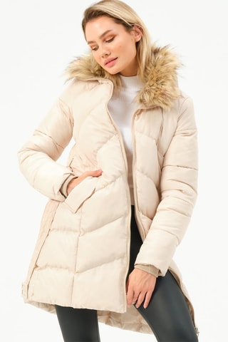 Doudoune longue à capuche - Beige