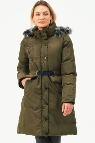 Doudoune longue à capuche - Kaki