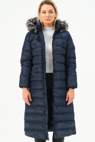 Doudoune longue à capuche - Bleu foncé