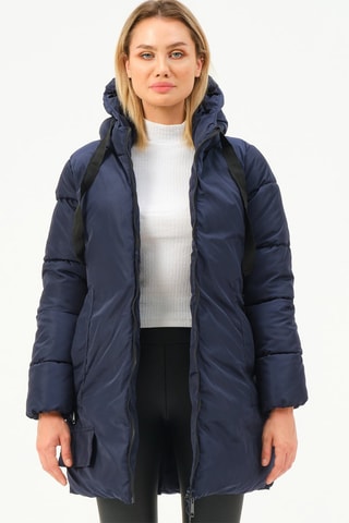 Doudoune longue à capuche - Bleu foncé