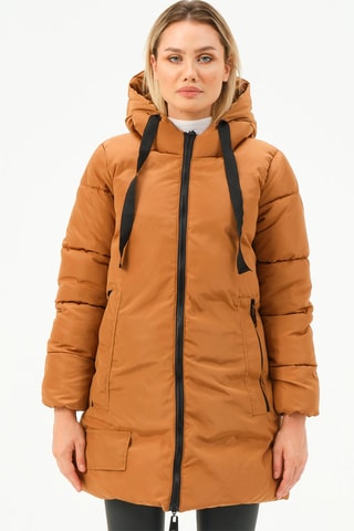 Doudoune longue à capuche - Camel