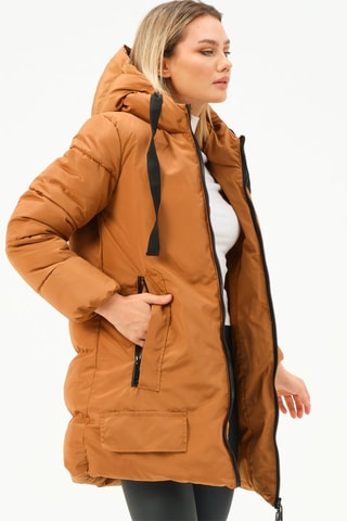 Doudoune longue à capuche - Camel