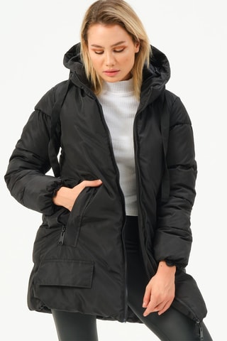 Doudoune longue à capuche - Noir
