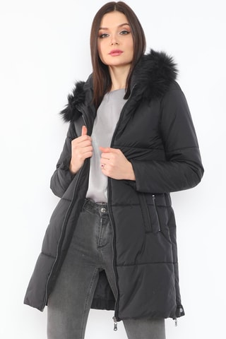 Doudoune longue à capuche - Noir