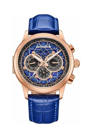 Montre automatique en cuir Apostle - Bleu et doré rose