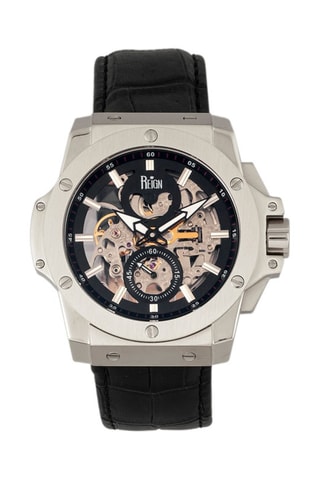 Montre automatique en cuir Commodus   Noir et argenté 