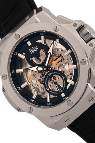 Montre automatique en cuir Commodus   Noir et argenté 