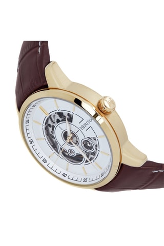 Montre automatique en cuir Davies - Marron et blanc