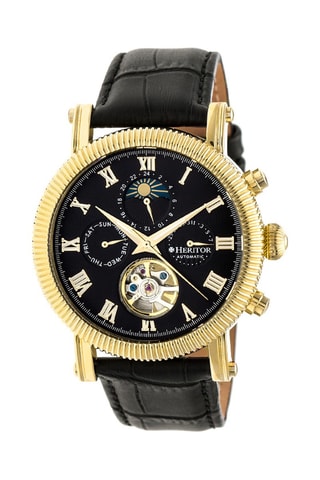 Montre automatique en cuir Winston - Noir et doré