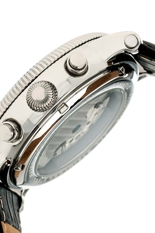 Montre automatique en cuir Winston - Noir et argenté