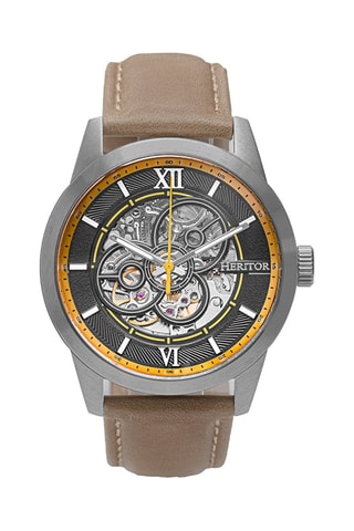 Montre automatique en cuir Jonas - Taupe et argenté