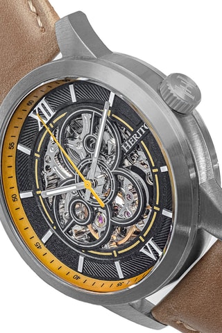 Montre automatique en cuir Jonas - Taupe et argenté