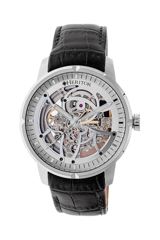 Montre automatique en cuir Ryder - Noir et argenté