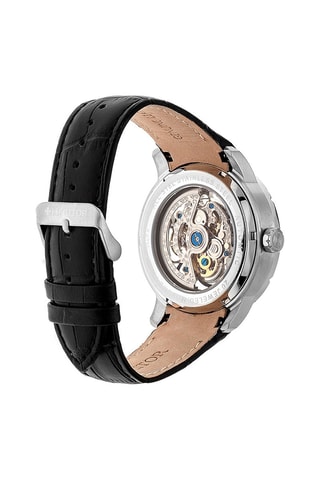 Montre automatique en cuir Ryder - Noir et argenté