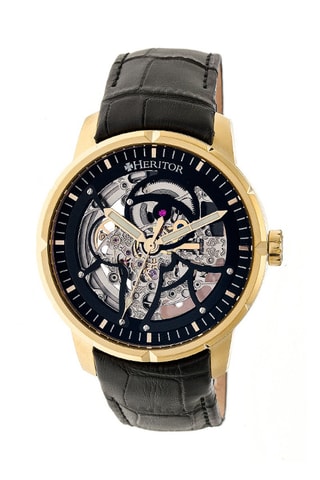 Montre automatique en cuir Ryder - Noir et doré