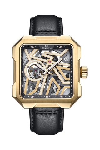 Montre squelette automatique japonaise en cuir Noir et doré