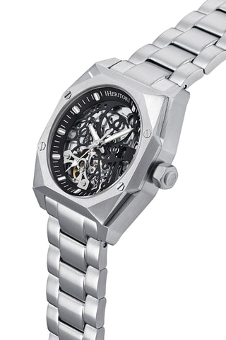 Montre automatique en cuir Elliott - Argenté et noir