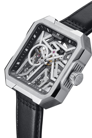 Montre squelette automatique japonaise en cuir Noir et argenté