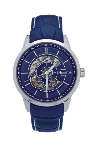 Montre automatique en cuir Davies - Bleu marine et argenté