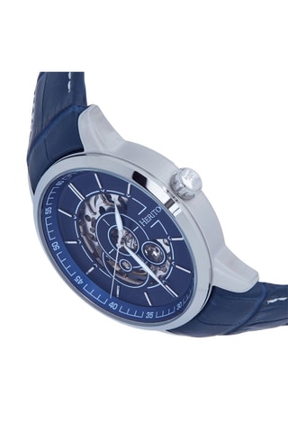 Montre automatique en cuir Davies - Bleu marine et argenté
