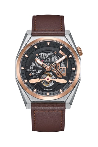 Montre automatique en cuir Amadeus - Heritor Automatic - Marron - Silver/Rose Gold