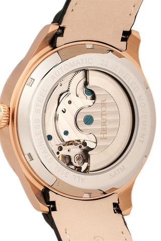 Montre automatique en cuir Gregory - Chronographe - Noir et doré rose - Chronographe 