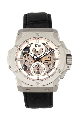 Montre automatique en cuir Commodus   Noir et argenté 