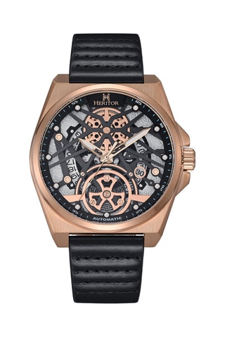 Montre automatique en cuir Romero - Noir et doré rose