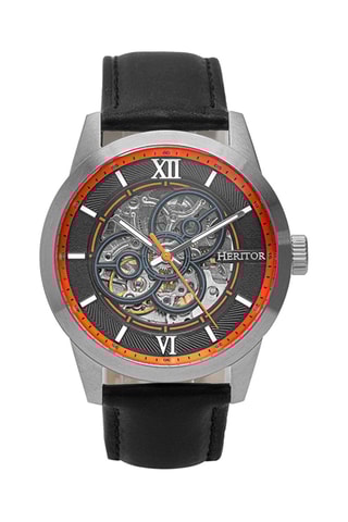 Montre automatique en cuir Jonas - Noir et argenté