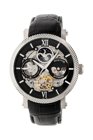 Montre automatique en cuir Aries -  Noir et argenté