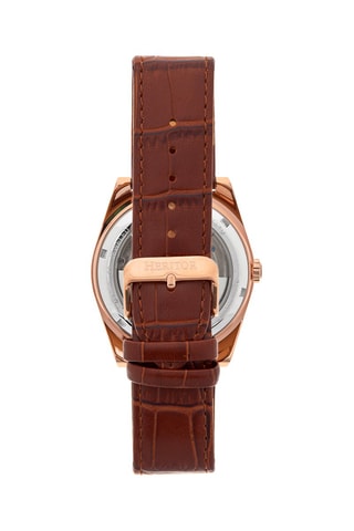 Montre automatique en cuir Daxton  -  Marron et doré rose