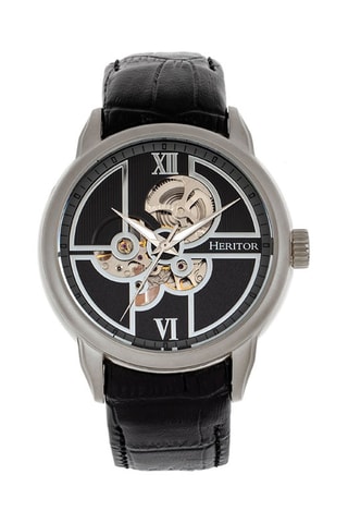 Montre automatique en cuir Sandford - Noir et argenté