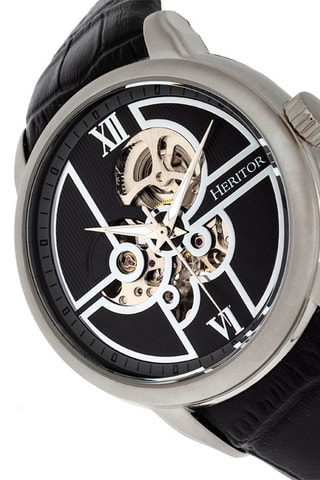 Montre automatique en cuir Sandford - Noir et argenté