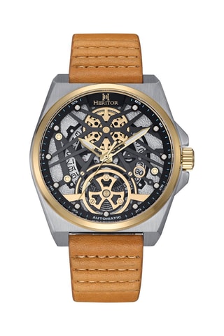 Montre automatique en cuir Romero - Marron et argenté