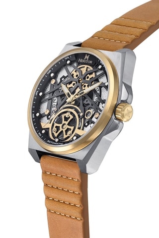 Montre automatique en cuir Romero - Marron et argenté