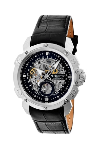 Montre automatique en cuir Conrad - Noir et argenté