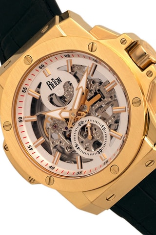 Montre automatique en cuir Commodus  -  Noir et doré - Reign