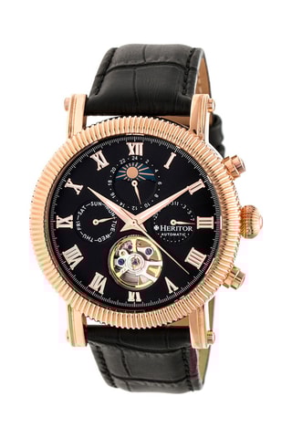 Montre automatique en cuir Winston - Noir et doré rose