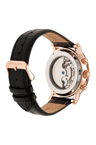 Montre automatique en cuir Winston - Noir et doré rose