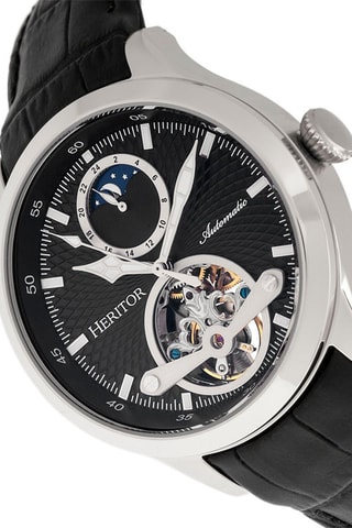 Montre automatique en cuir Gregory - Chronographe - Noir et argenté