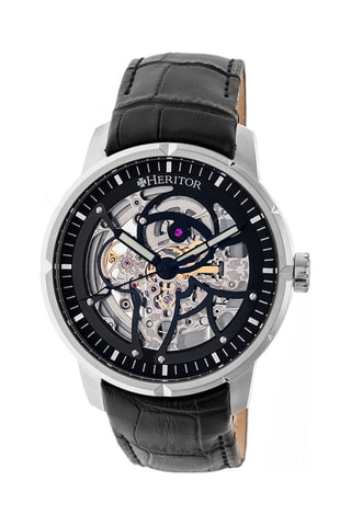 Montre automatique en cuir Ryder - Noir et argenté