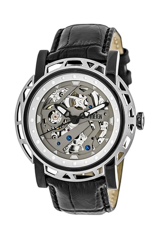 Montre automatique en cuir Stavros  -  Noir et argenté