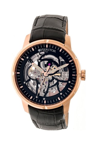 Montre automatique en cuir Ryder - Noir et doré rose