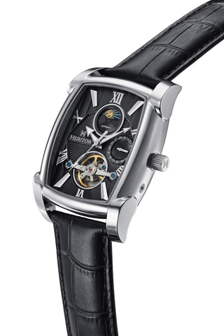 Montre tourbillon automatique en cuir Valentin - Noir et argenté