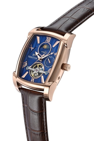 Montre tourbillon automatique en cuir Valentin - Marron et doré