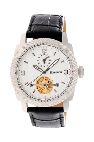 Montre squelette automatique en cuir véritable Helmsley - Noir et argenté