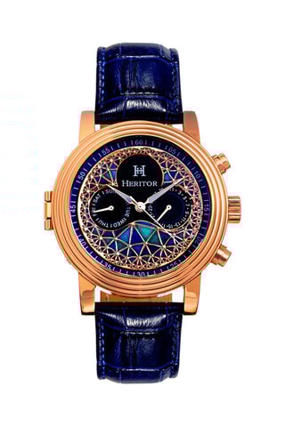 Montre automatique en cuir Legacy - Bleu marine et doré rose
