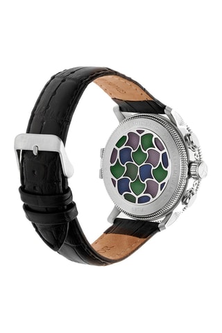 Montre automatique en cuir Aura - Noir et argenté